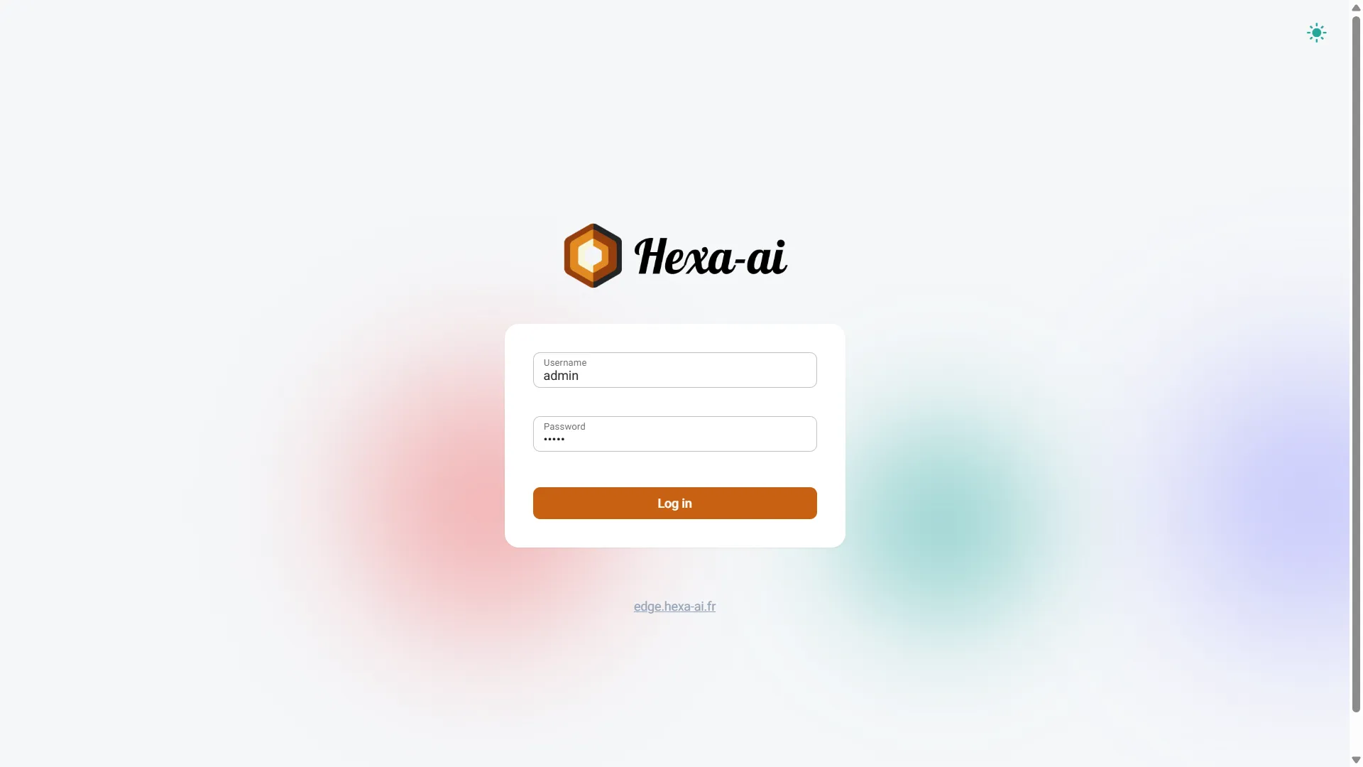 Page de connexion de HAI-OS, avec les champs Username et Password et le bouton Log in