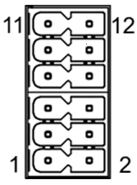 Brochage du bornier série, broches numérotées de 1 à 12